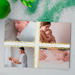 minimal foil photo collage baby birth announcement