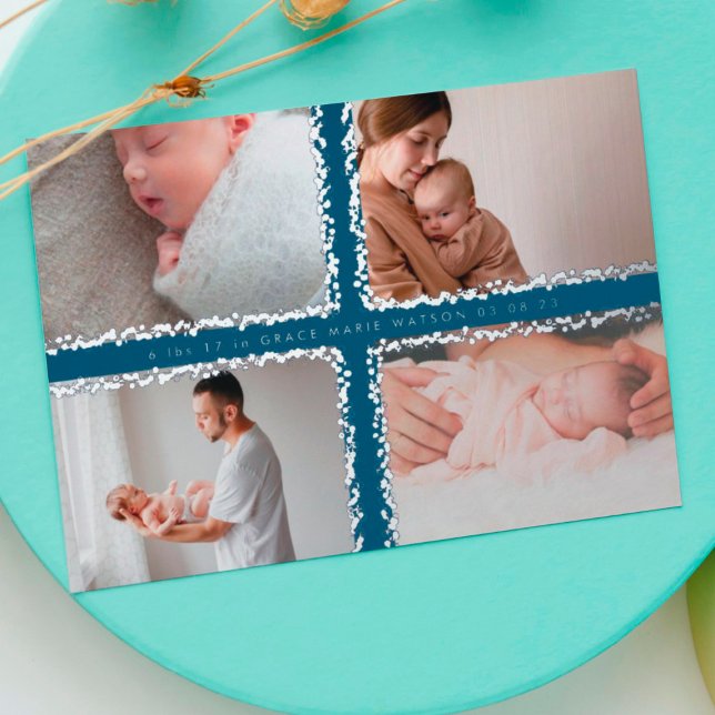 minimal foil photo collage baby birth announcement (Creator Uploaded)