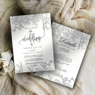Minimal Foliage Calligraphy All in One Wedding  Invitation
