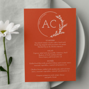 Minimal Foliage Frame Copper Red Wedding Reception Menu