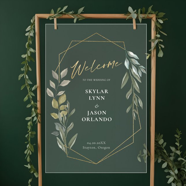 Minimal Foliage & Gold Geometric Terrarium Welcome Acrylic Sign (Minimal Foliage & Gold Geometric Terrarium Welcome Acrylic Sign)