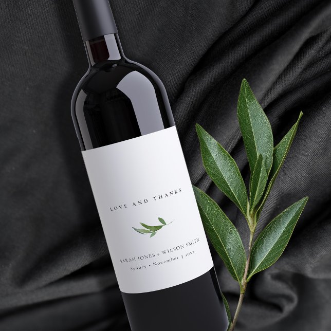 Minimal Foliage Greenery Wedding Thank You Wine Label (Creator Uploaded)
