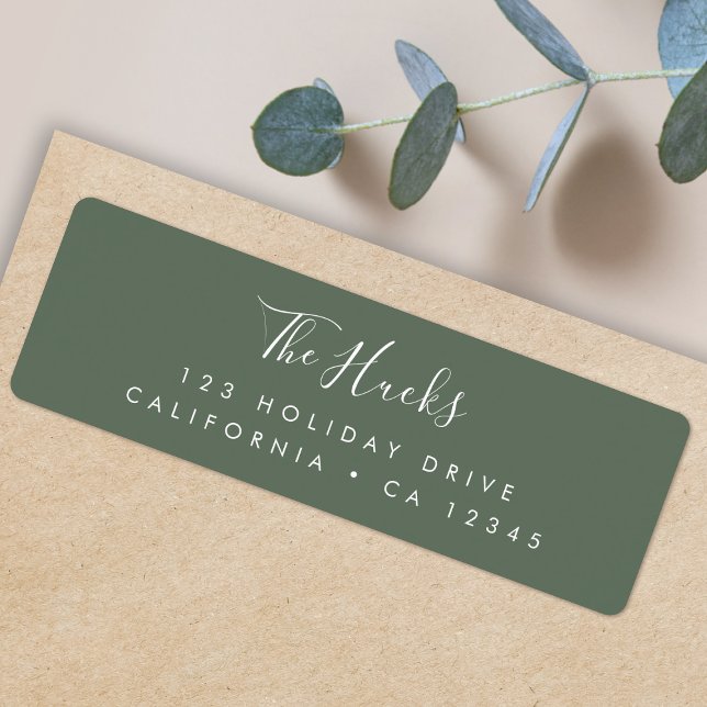 Minimal Forest Green Scandi Return Address (Elegant forest green custom return address mailing labels for families and couples by Guava)