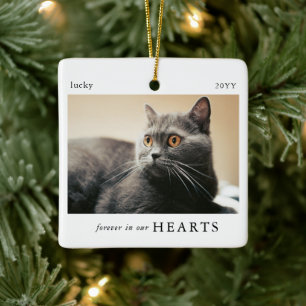Minimal Forever in our Hearts Cat Photo Keepsake Ceramic Ornament