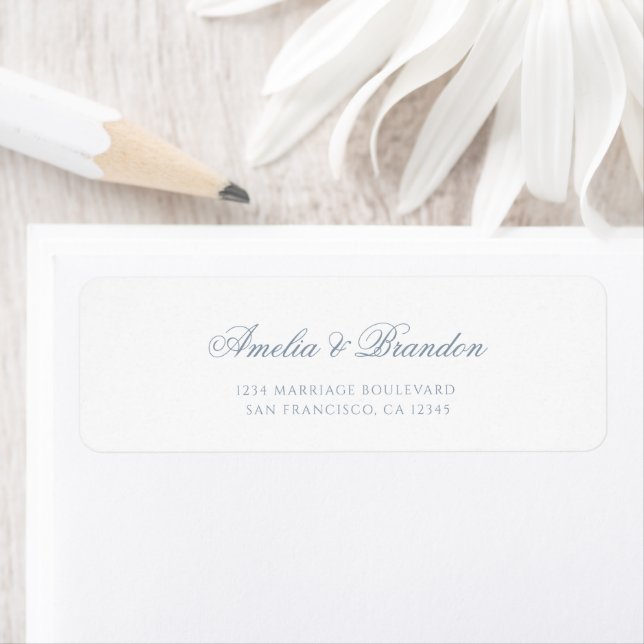 Minimal Formal Dusty Blue Script Wedding Address (Insitu)