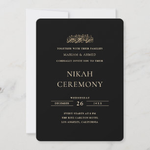 Minimal Formal Gold Script Black Nikah Ceremony Invitation