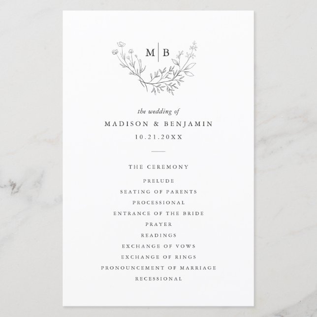 Minimal Formal Monogram Wedding Program (Front)