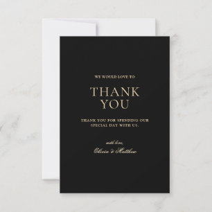 Minimal Formal Script Black Tie Wedding Thank You Card