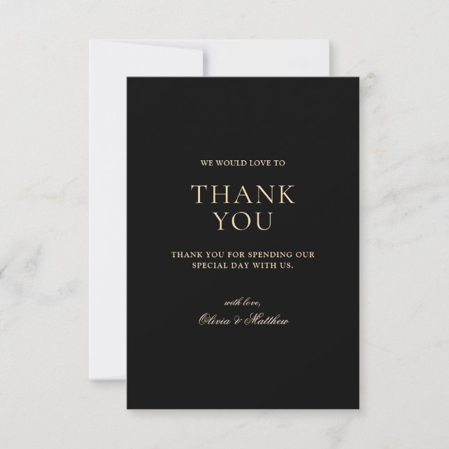 Minimal Formal Script Black Tie Wedding Thank You Card (Front)