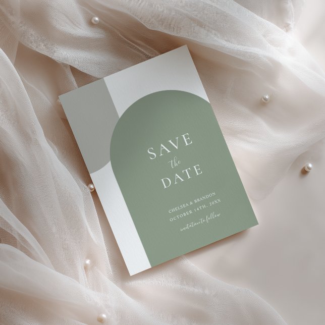 Minimal Formal Script Sage Green Arch Boho Wedding Save The Date (Creator Uploaded)