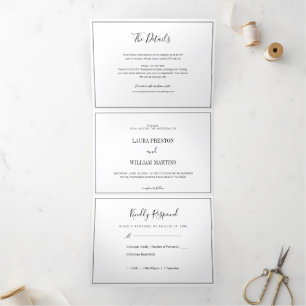 Minimal Frame Wedding Photo with RSVP and Details Tri-Fold Invitation