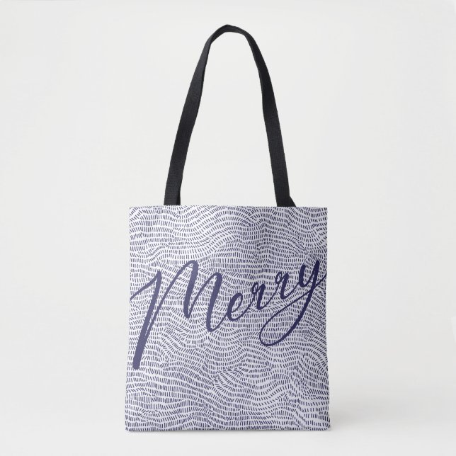 Minimal Fun Blue shopping Merry Christmas Holiday Tote Bag (Front)