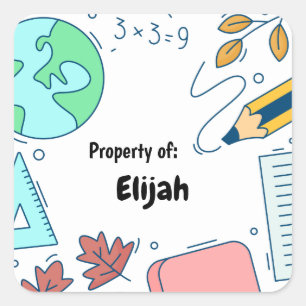 Minimal Fun School Supplies Pattern Personalised S Square Sticker