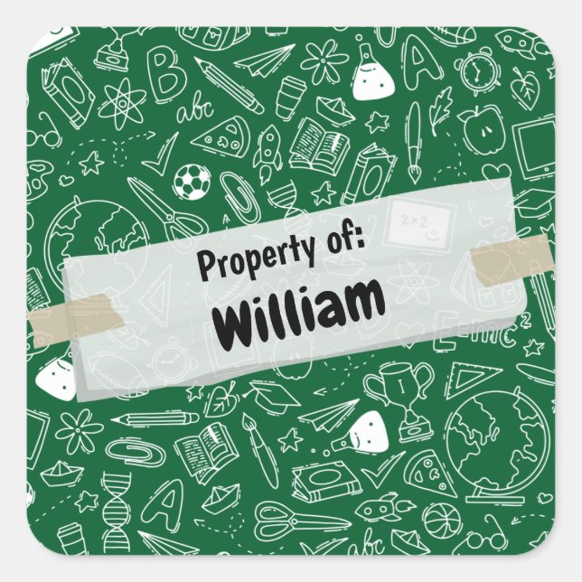 Minimal Fun School Supplies Pattern Personalised S Square Sticker (Front)