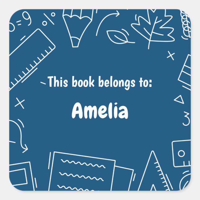 Minimal Fun School Supplies Pattern Personalised Square Sticker (Front)