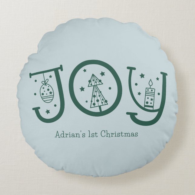 Minimal Fun Whimsical Joy Graphic Christmas Gift Round Cushion (Front)