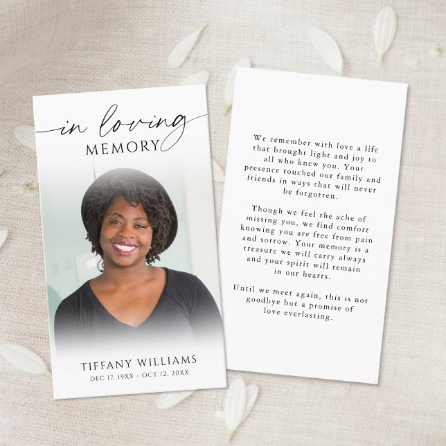 Minimal Funeral Photo In Loving Memory Prayer Card (Creator Uploaded)