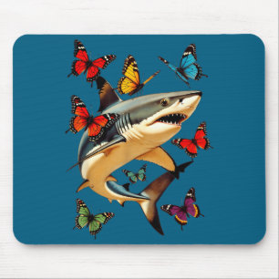Minimal Funny Shark Butterflies Retro Graphic Mouse Pad