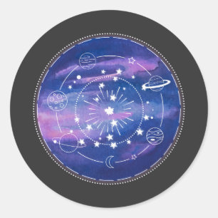 Minimal Galaxy Moon Design   Cosmic Aesthetic Art Classic Round Sticker