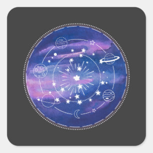 Minimal Galaxy Moon Design   Cosmic Aesthetic Art Square Sticker