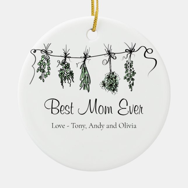 Minimal Garden Herbs Best Mum Ever  Ceramic Tree Decoration (Front)