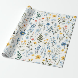 Minimal Gentle Colorful Garden Wildflowers Nursery Wrapping Paper