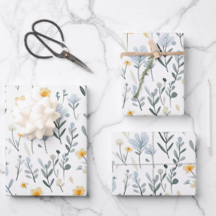 Minimal Gentle Colorful Garden Wildflowers Nursery Wrapping Paper Sheet