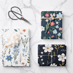 Minimal Gentle Colourful Garden Wildflowers Nurser Wrapping Paper Sheet