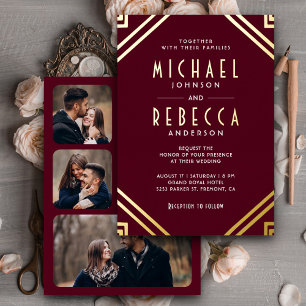 Minimal Geometric Art Deco Wedding Burgundy Gold