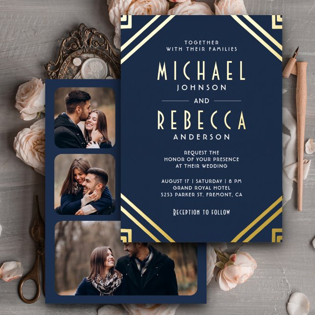 Minimal Geometric Art Deco Wedding Navy Blue Gold (Creator Uploaded)