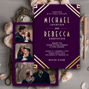 Minimal Geometric Art Deco Wedding Purple Gold