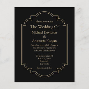 minimal geometric black gold wedding invitation
