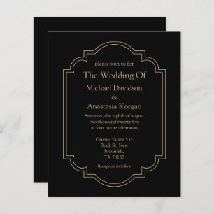minimal geometric black gold wedding invitation