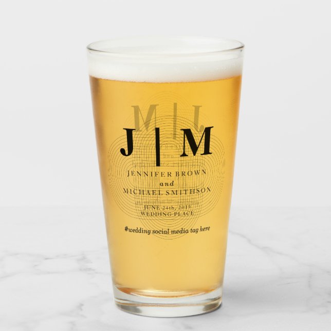 Minimal Geometric Black White Simple Wedding Glass (Front Filled)