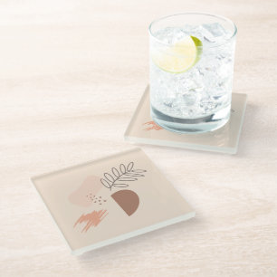 Minimal Geometric Earth Shape Botanical Monogram Glass Coaster