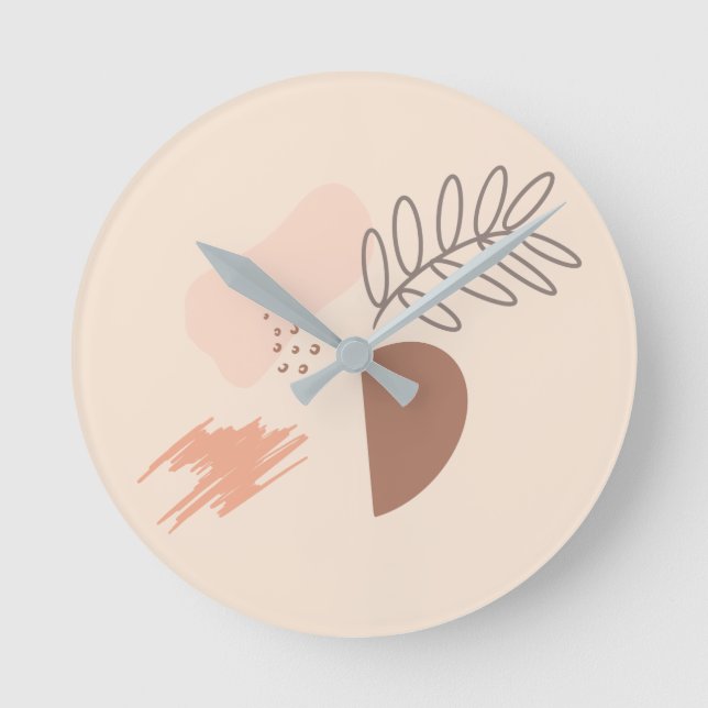 Minimal Geometric Earth Shape Botanical Monogram Round Clock (Front)