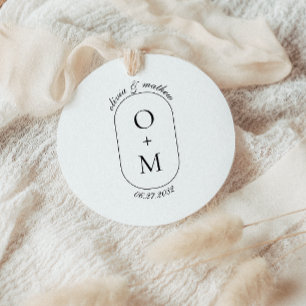 Minimal Geometric Monogram w/ Calligraphy Wedding Classic Round Sticker