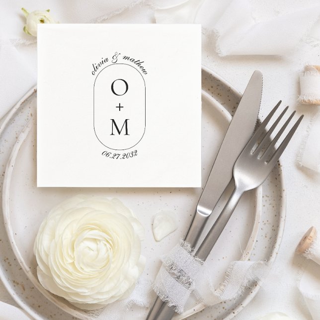 Minimal Geometric Monogram w/ Calligraphy Wedding Napkin (Creator Uploaded)