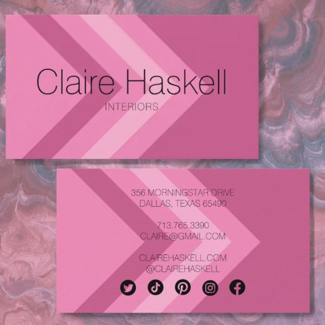Minimal Geometric Social Media Icons Pink Ombre Business Card (Creator Uploaded)