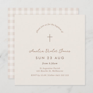 Minimal Gingham Baptism Christening Square Invite