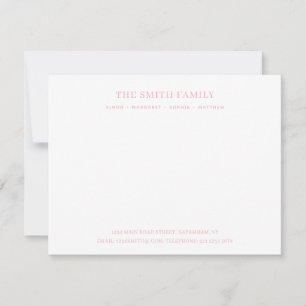 Minimal Girly Pink Family Name Stationery Card