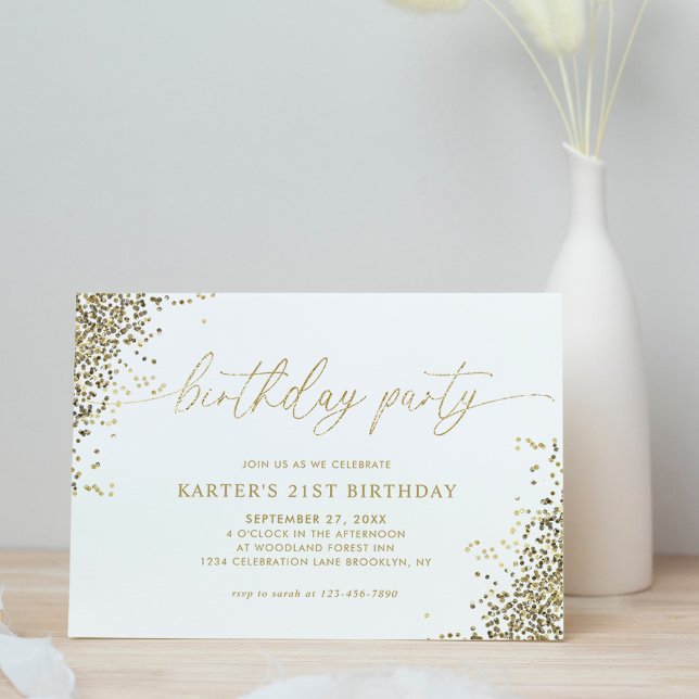 Minimal Glam White Gold Confetti Adult Birthday  Invitation (Creator Uploaded)