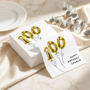 Minimal Gold 100 Balloon 100th Birthday Party Napkin