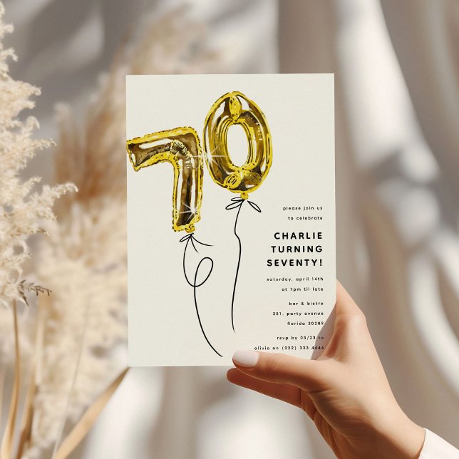 Minimal Gold 70 Balloon 70th Birthday Party Invitation (Creator Uploaded)