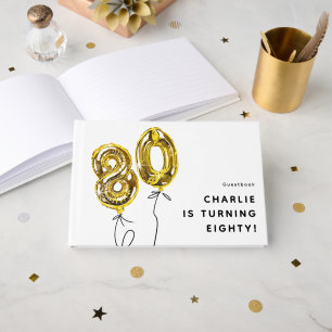 Minimal Gold 80 Balloon 80th Birthday Party Guest Book