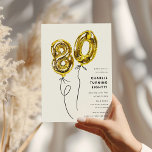 Minimal Gold 80 Balloon 80th Birthday Party Invitation<br><div class="desc">Celebrate the milestone of reaching 80 with style! Our minimalist birthday invitations feature chic gold numerals that pop against a classic white background, providing an elegant yet fun way to invite your loved ones to this significant occasion. With an easy-to-customise template, curating a memorable event has never been simpler. Ensure...</div>
