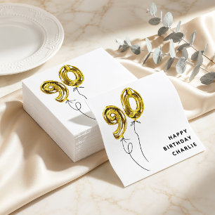 Minimal Gold 90 Balloon 90th Birthday Party Napkin