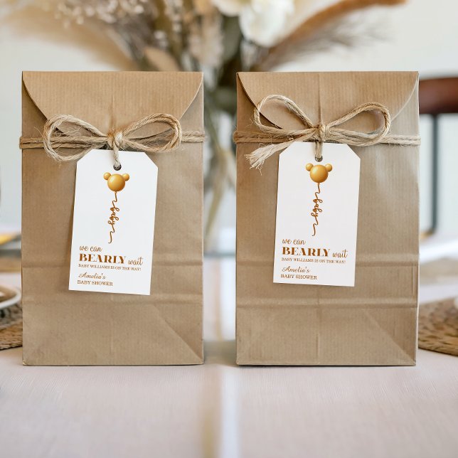 Minimal Gold Bear Balloon Bearly Wait Tag (Creator Uploaded)