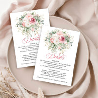 Minimal Gold Blush Roses Wedding Details Card