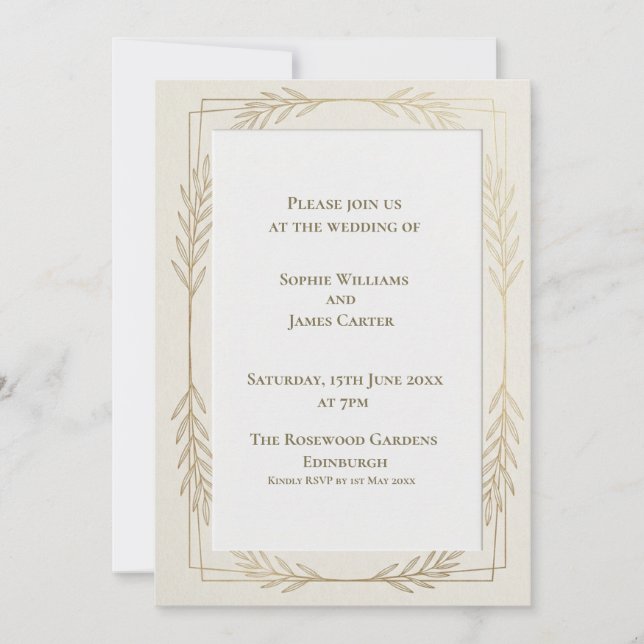 Minimal Gold Botanical Wedding Invitation (Front)